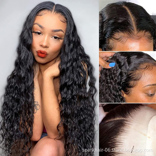 Cheap Raw Brazilian Virgin Water Wave Human Hair Lace Front Wig Pre-Plucked Transparent Swiss Lace Closure Wigs for black women